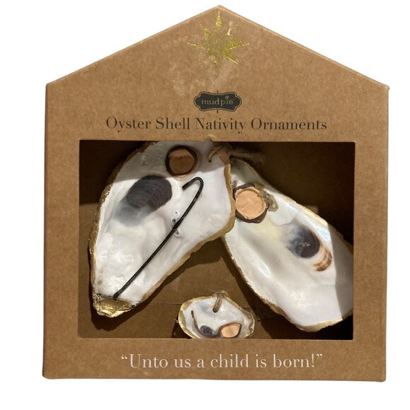 Oyster Shell Nativity Ornaments Set Of 3 In Box - Picture 1 of 4